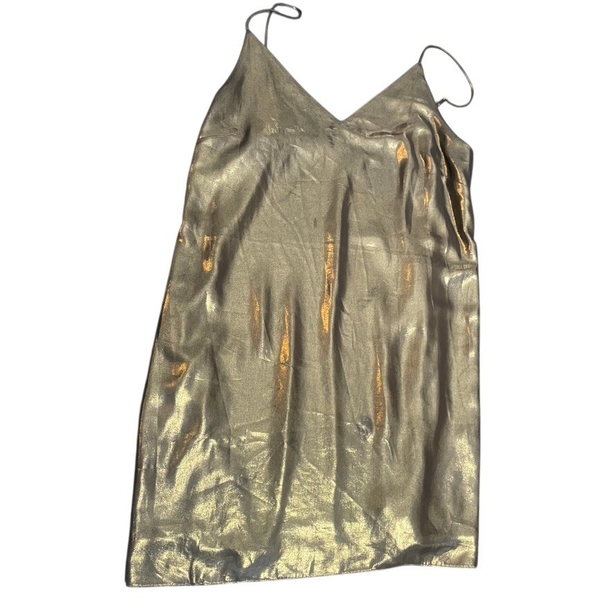 Wilfred Aritzia Vivienne Gold Metallic Slip Dress V-Neck Mini Size M