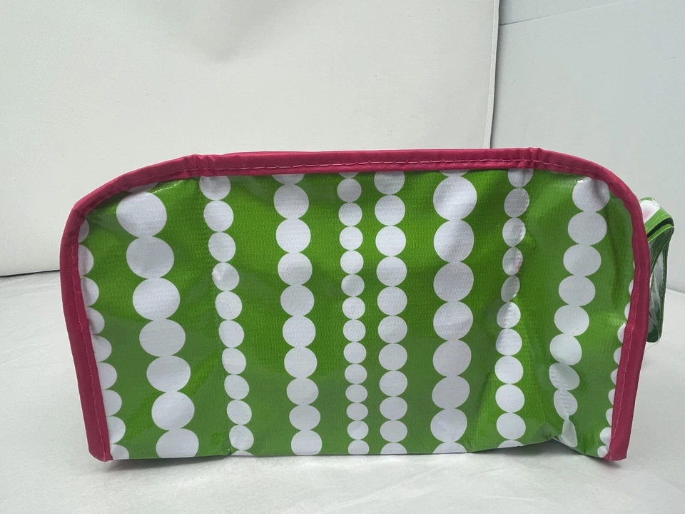 New MSC Mainstreet Collections Cosmetic Bag Case Lime Green Polka Dot Pink PVC - Image 3 of 4
