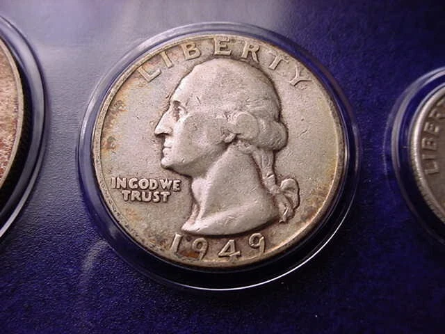 1949 PHILADELPHIA 5 COIN MINT SET TWO BU COINS 90% SILVER!!    #41 - Image 3 of 4