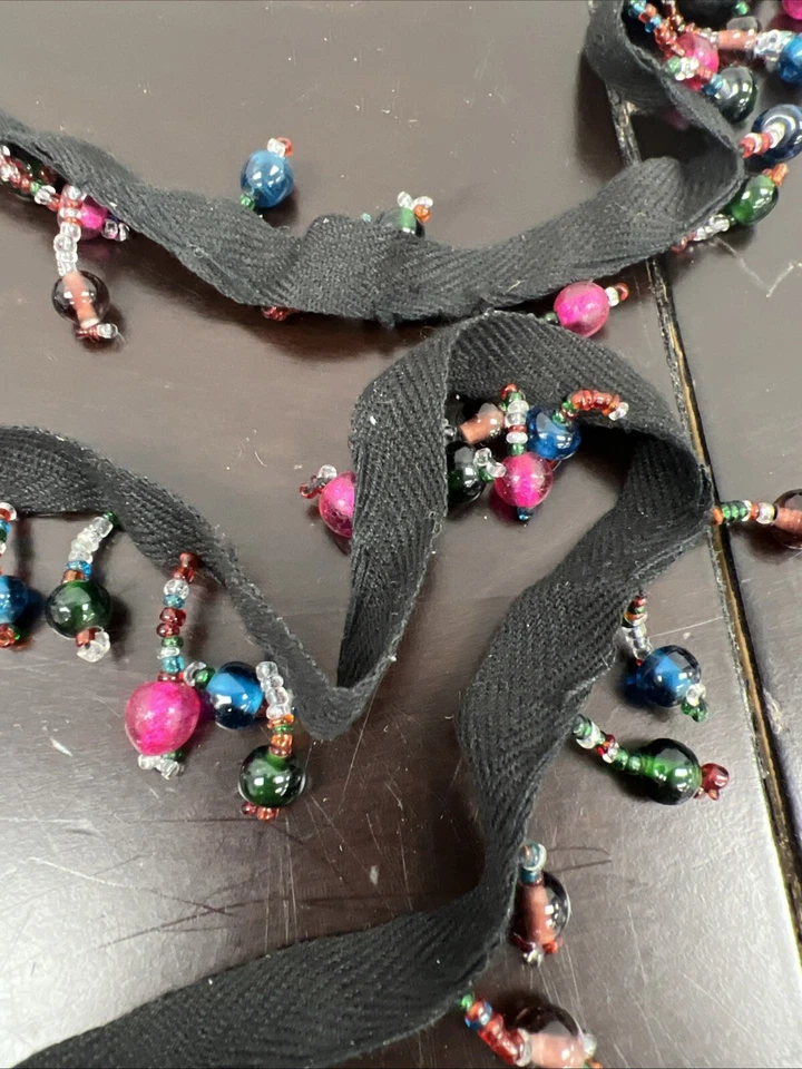 "Lámpara con cuentas de vidrio pantalla borde rosa verde claro negro algodón 112"" de largo" Foto 3 de 4