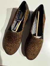 Clarks Kayleigh Step Womens Size 9W Dark Tan Cheetah Print Suede Slip On Shoes