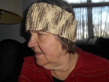 Knit Headband Brown Tan Cream Ear Warmer Winter Handmade Earmuff stretchy