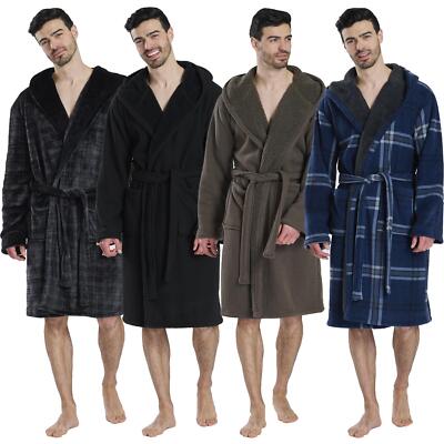 Mens Hooded Robe Soft Fleece Winter Thick Cosy Hood Wrap