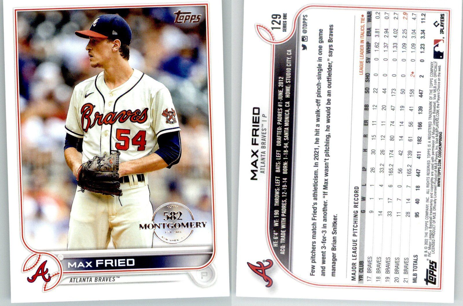 Max Fried 2022 Topps 582 Montgomery Stamped Set #129 Braves