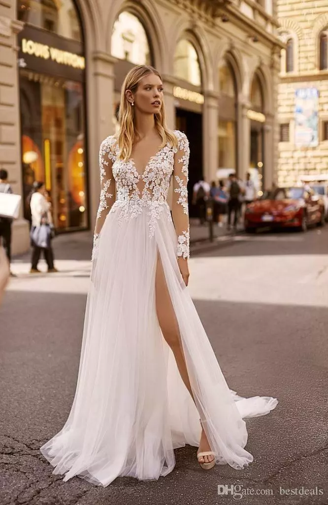 Beach long hotsell sleeve wedding dress
