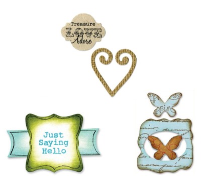 2 Stanzschablone Etiketten Herz Schmetterling Band Mini Movers Tim Holz SIZZIX