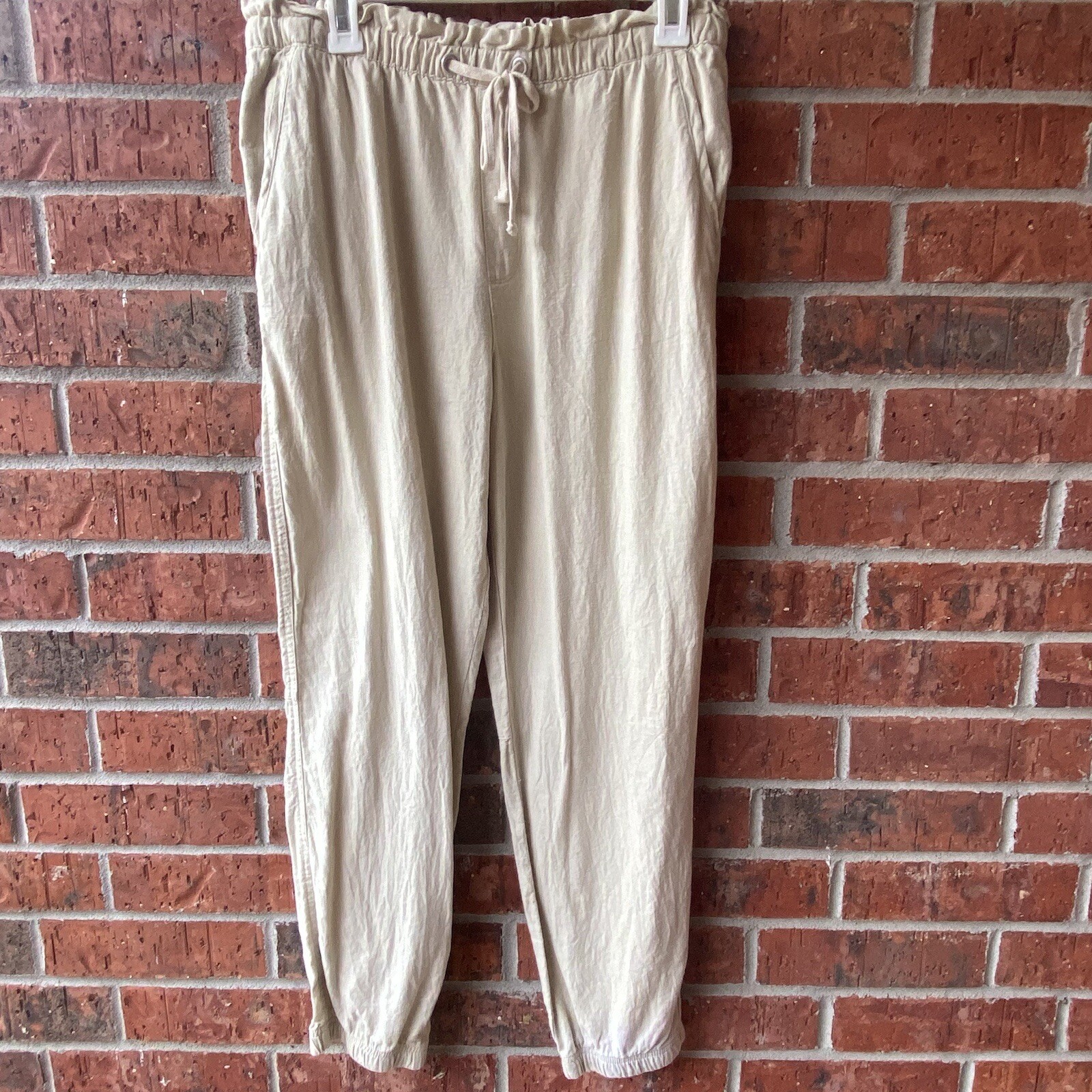 Social Standard Size L Cream Linen Blend Jogger Pants