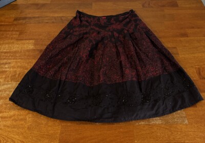S Oliver Women s Beaded Pleated Red Brown Skirt Size 7 Cocktail Party Valentines