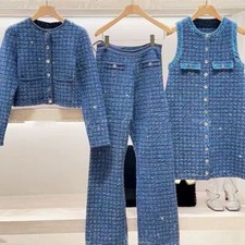 Sandro Blue Waffle Knit Jacket Coats/Trousers /Sleeveless Dresses Women