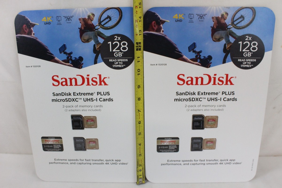 2 New 2 Packs SanDisk Extreme Plus MicroSDXC UHS-I Cards 128 GB ZZ