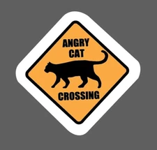 Angry Cat Crossing Sticker Waterproof Animal Pet Warning Caution Gift NEW