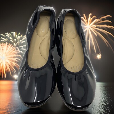 Size 9 Harmony 783 Womens Vegan BlackLeather Ballet Flat Cushion Comfort Stretch