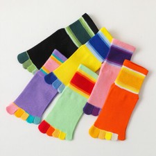 5 Pair 2-9 Years Kid Girls Boys Crew Toe Socks Stripe Five Finger Soft Cute Cosy