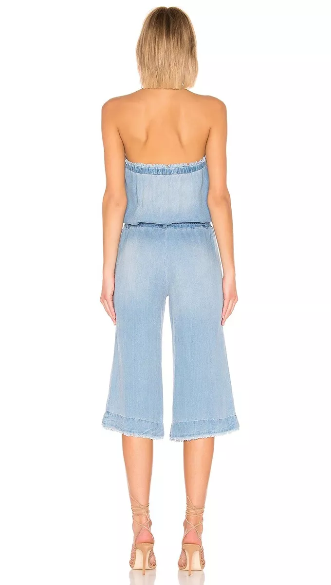 BELLA DAHL Strapless Chambray Frayed Jumpsuit Flowy Light Blue Women s Size XS