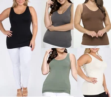 Yelete SML630 PLUS Seamless Tank U or V Reversible Neckline ONE SIZE 1X - 3X