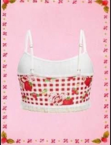 New 2pc Girls Strawberry Shortcake Gingham Sports Bra Set - Picture 10 of 10