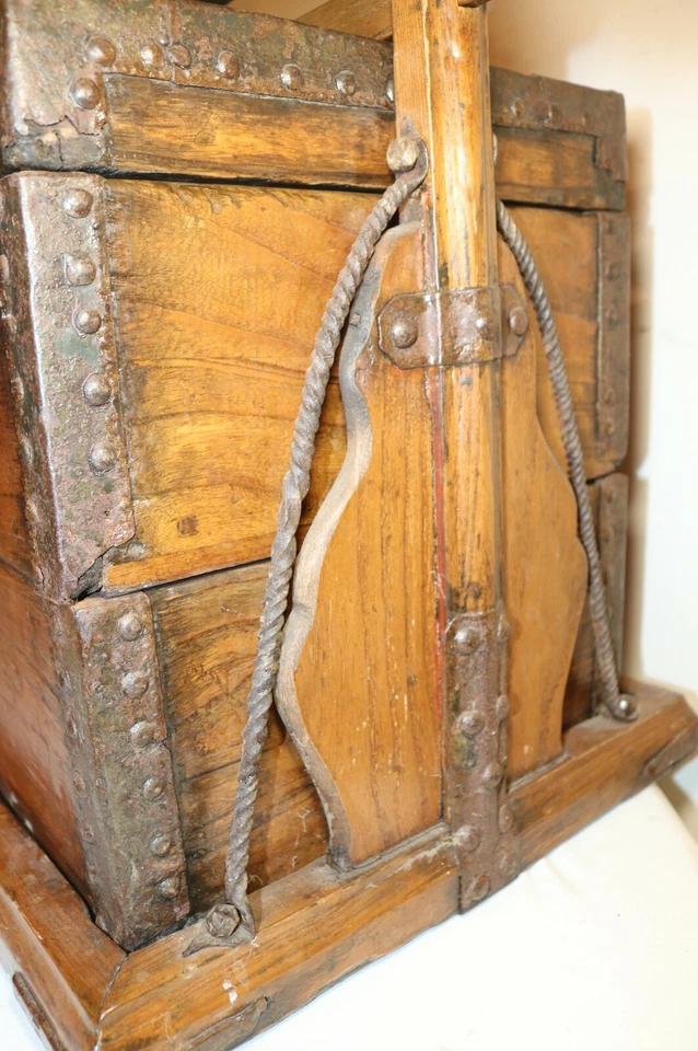 LARGE antique 1700's Chinese handmade wood wrought iron wedding dowry box chest - Image 4 of 4