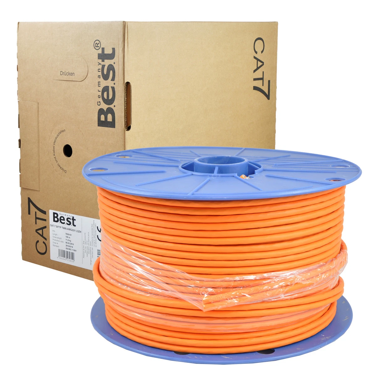 100 m CAT.7 Verlegekabel Duplex Netzwerkkabel Kupfer LAN 1000Mhz S  