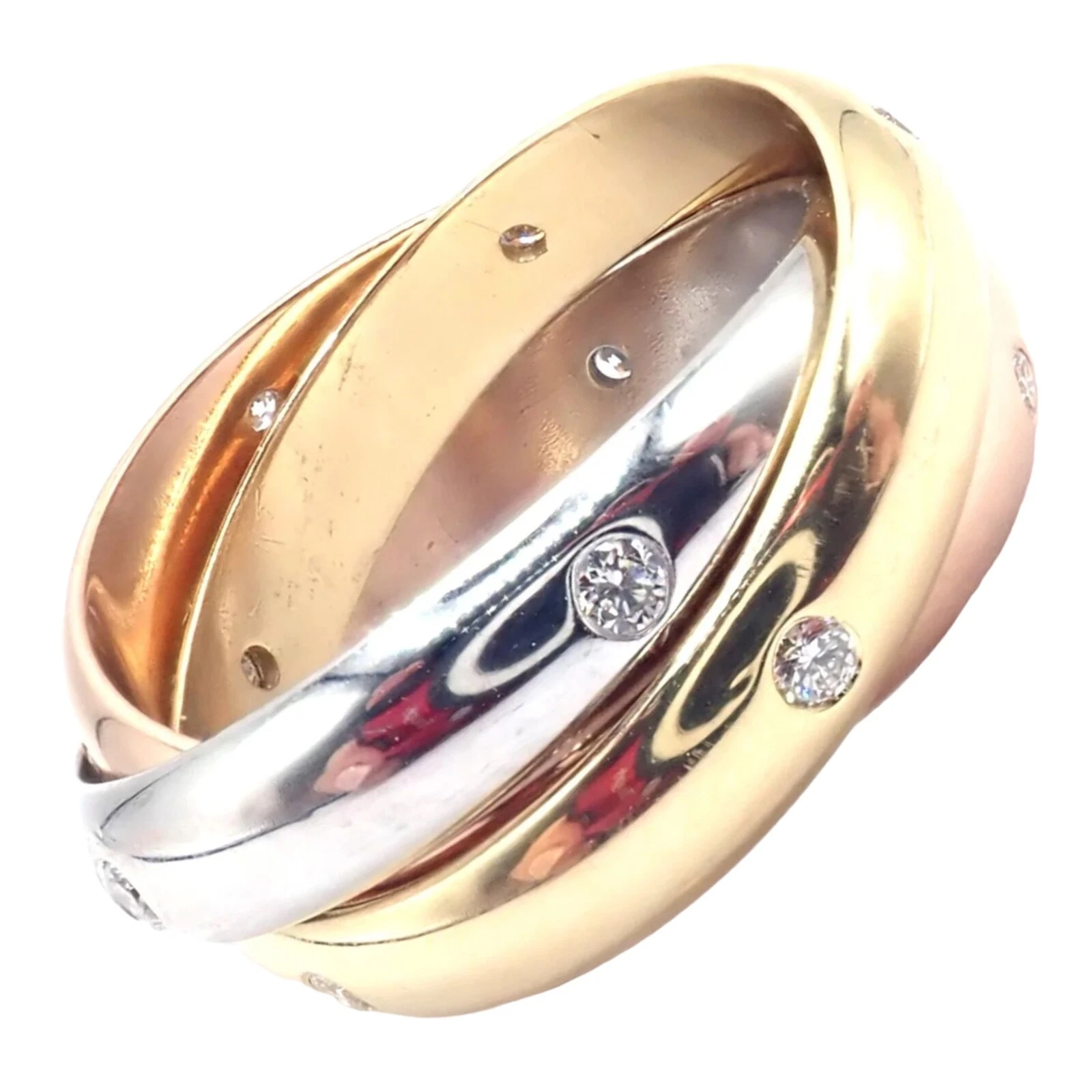 Autentico! Anello Cartier Tricolore Oro 18k Tricolore Diamante Trinità Taglia 5 75 Certo.