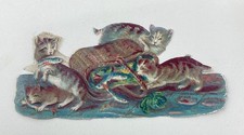 Vintage Cat Kitten Victorian Die Cut From Scrapbook Cats In Fish Basket