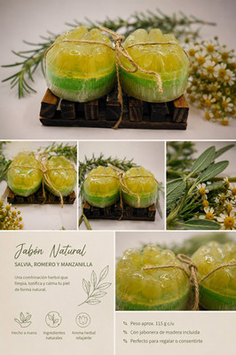 Jabón Natural Handmade Body Bar Soap Sage Rosemary Chamomile Herbal 115g