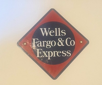 VINTAGE AUTHENTISCHES WELLS FARGO & CO TRAIN EXPRESS 8'' PORZELLAN WERBESCHILD