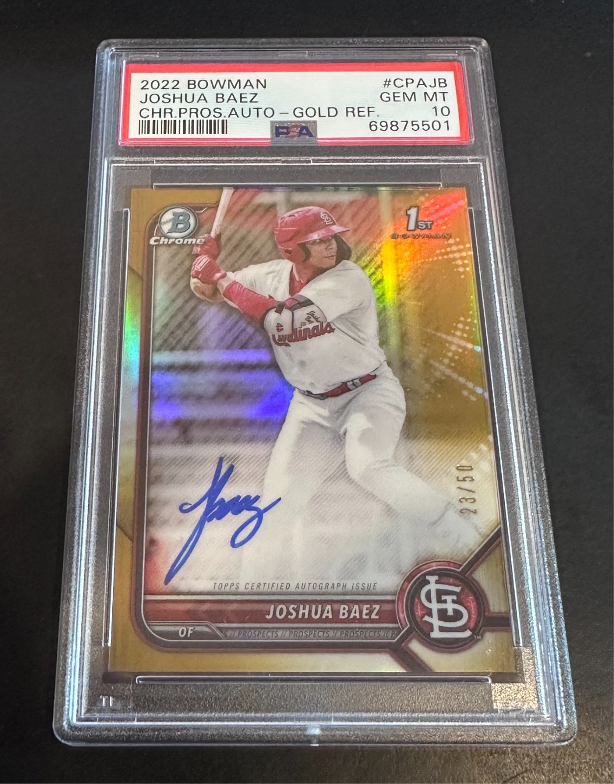 2022 Bowman Chrome  Joshua Baez Gold Refractor Auto /50 1st RC #CPA-JB PSA 10