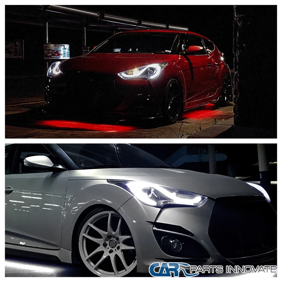 Black Fits 2012-2017 Hyundai Veloster Projector Headlights LED Sequential Signal Foto 3 de 4