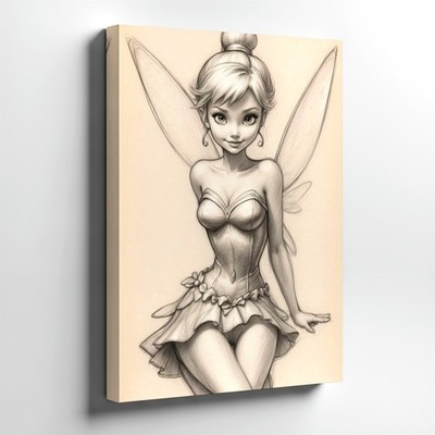 Wall Art Fairy Girl Pencil Sketch Fantasy Female Figure Drawing Print Decor