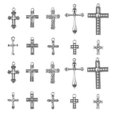 50Pcs Silver Cross Charms Tibetan Style for DIY Dangle Jewelry Making Necklaces