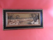 Antik Ölgemälde Öl  Holz Landschaft  signiert   Rahmen  ca. 68 x 34 cm ca. 1942