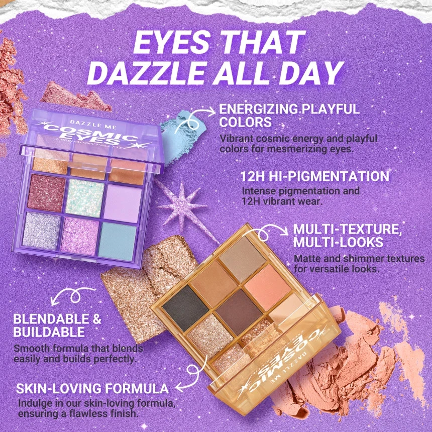 DAZZLE ME Cosmic Eyes Eyeshadow Palette Multi-use Multi Colour Pigmented ELIANTO - Image 2 of 4