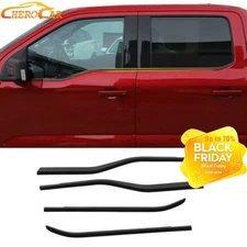 For 2021-24 Ford F150 4 Door Black Body Window Bottom Trim Strip Cover Overlays