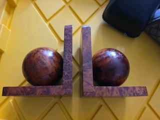 Vintage MCM Inlaid Wood Bookends Set of 2 Burl Wood
