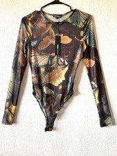 Fashion Nova Sheer Stretch Lightweight Novelty Unique Club Bodysuit Size M