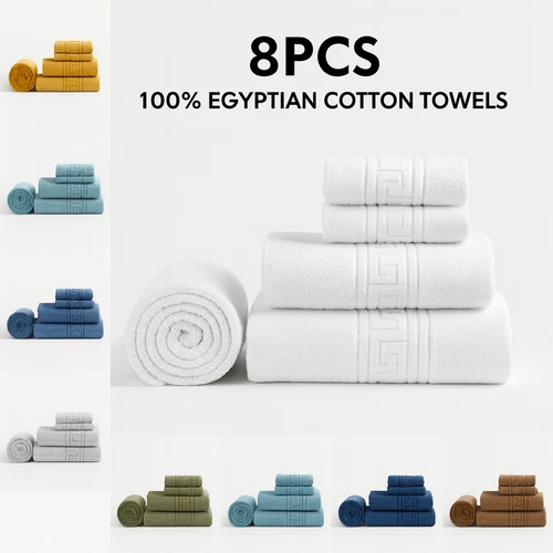 Luxury Egyptian Cotton Towel Set 8 Piece 600 GSM Bath Hand Face Towels