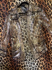 Gold Metallic Sparkle Clear PVC Rain Mac Topshop Festival Size 8 Rare