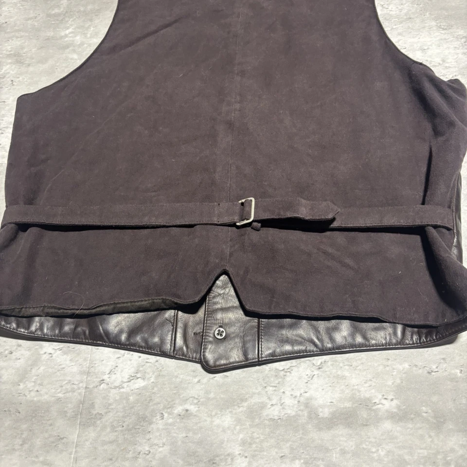 复古 Banana Republic 皮革背心男式 XL 棕色纽扣后背 — 第 4/4 张图片