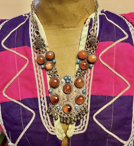 Antique Old Filigree Agate Vintage Gemstone Ethnic Tribal Moroccan Boho Necklace