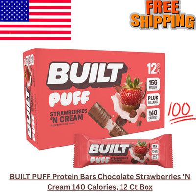 BUILT PUFF Protein Bars Chocolate Strawberries 'N Cream 140 Calories, 12 Ct Box
