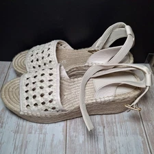 TORY BURCH Tan Basketweave Platform PLATFORM Espadrilles Sz 7 Stitching Issue