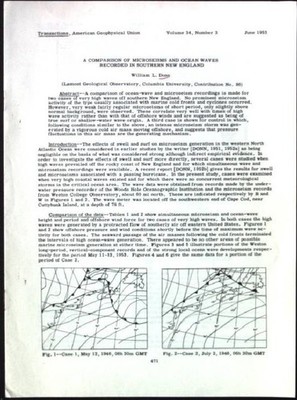 A Comparsion of Microseisms and Ocean Waves Recorded in Southern New England. Tr