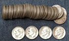 Roosevelt Dimes, 57 coins, 90% silver, dates 1940s to 1964