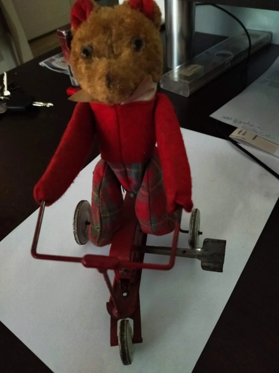 Ancien Ours Russe Mécanique Orange Balalaïka - Peluche Avec Clé - Vintage