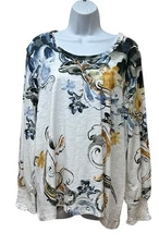 Chico's 3 Cotton Slub Smocked Cuff Blouse Lightweight T Shirt Size XL NEW