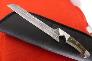 Unmarked Custom Handmade 12" fixed blade Damascus Filework knife MINT