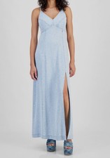 Guess Womens' Blue Cruz Floral-Print Slit-Front V-Neck Denim Maxi Dress Size XL