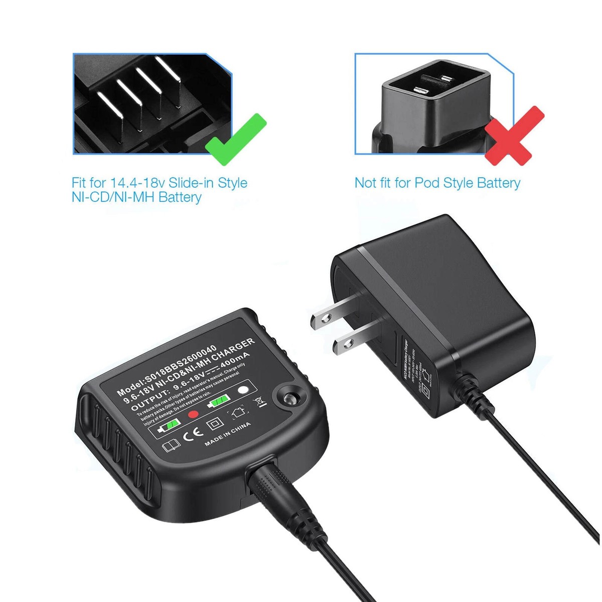 Replacement Charger For Black&Decker 18V 14.4V 12V NiMh NiCad