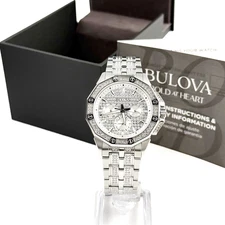 Bulova Men's Octava Chronograph Crystal Quartz Watch 96C134 Pave Crystal Dial