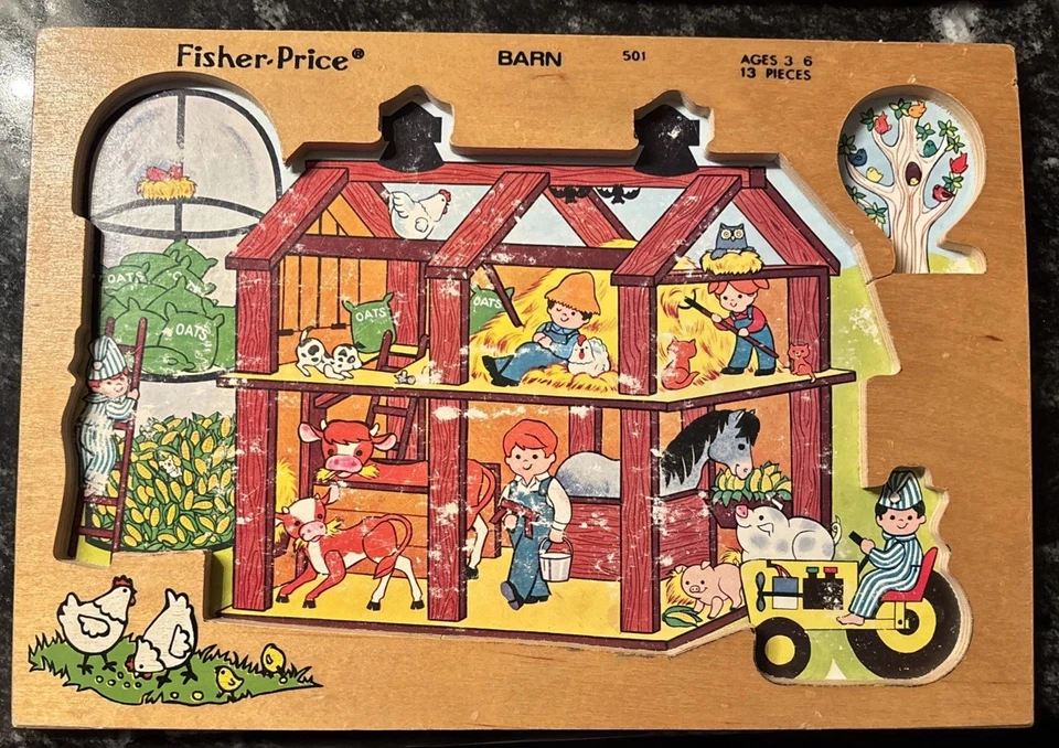 Vintage Fisher-Price 13 Piece Barn Puzzle Ages 3-6 #501 Quaker Oats Co 1971-1979 - Image 2 of 3